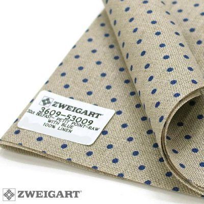 Belfast 32 ct. Zweigart Raw linen/blue dots / лен в синий горох 32 ct 3609/53009 фото