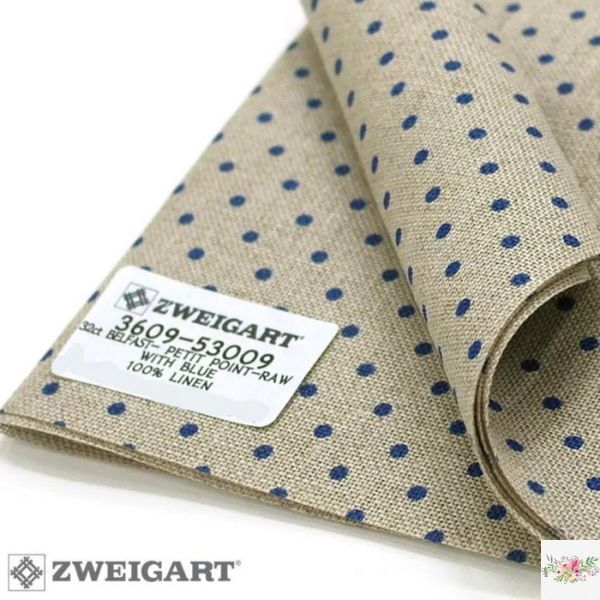 Belfast 32 ct. Zweigart Raw linen/blue dots / льон у синій горошок 32 ct 3609/53009 фото